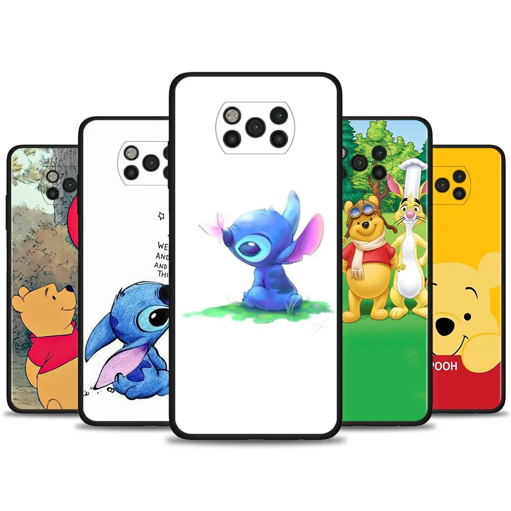 

Case For Xiaomi POCO X3 NFC X3 M3 Pro F3 M3 GT F1 Fundas Silicone Cover Black Coque Disney Stitch&Winie