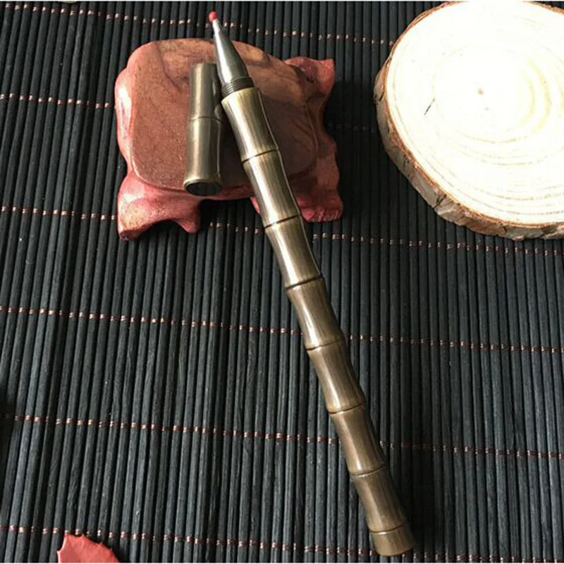 Тактическая ручка из латуни, Бамбуковая форма, ручка для самозащиты, съемная функциональная ручка для записи, Женская наружная портативная мини-аварийный инструмент