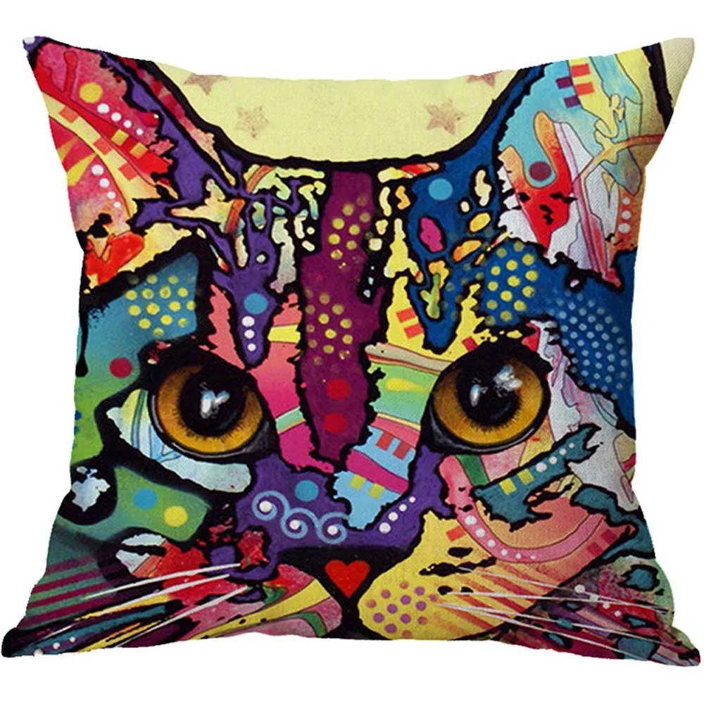 

Cute Cat Printed Pattern Cotton Linen Decorative Pillow Case Pillowcase Colorful Cats Sofa Bed Chair Cushion Cover Home Decor
