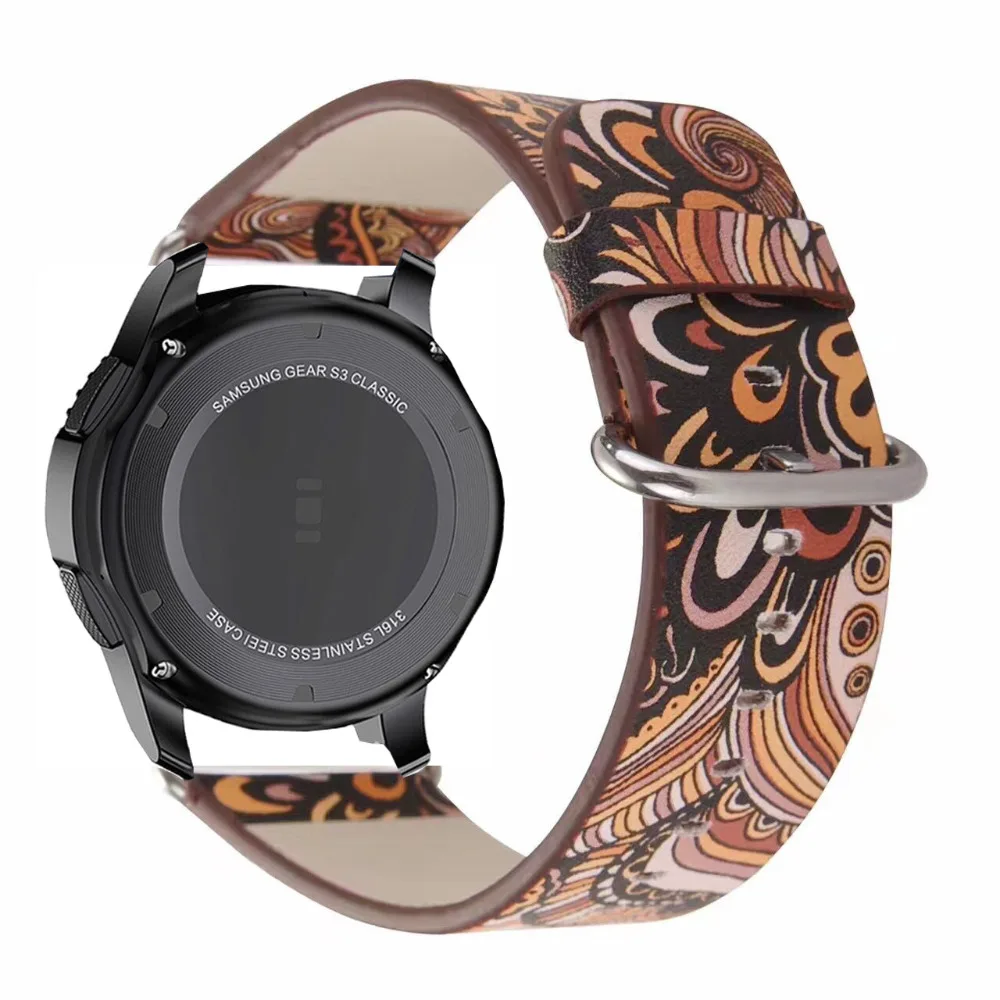 Ремешок кожаный с цветами для amazfit 3 2 GTR 47 мм браслет Ticwatch S S2 pro zenwatch Samsung galaxy 46 s3 Huawei