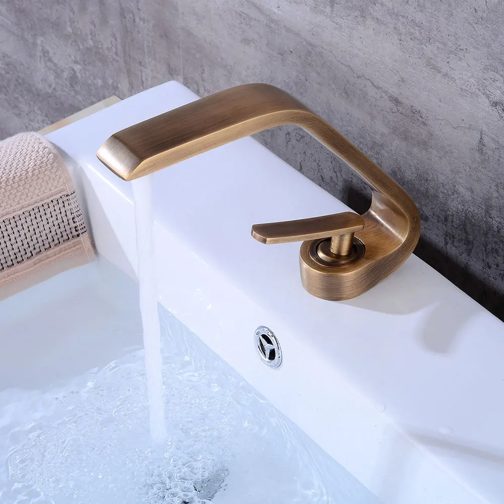 

Basin Facuets Brass Faucets Bathroom Sink Mixer Deck Faucet Single Handle Hot And Cold Water Mixer Taps Crane Tap Matte Antique