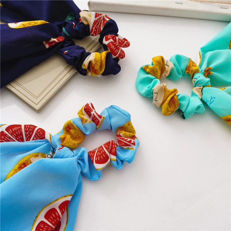 Резинка для волос с принтом лимона шелковая эластичная лента женщин шарф банты