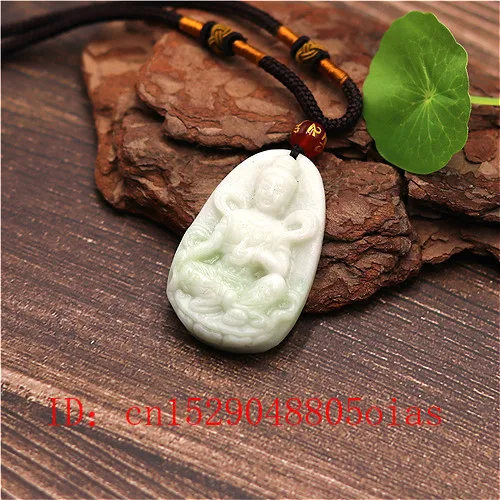 Natural White Chinese Jade Guanyin Pendant Bodhisattva Necklace Charm Jewellery Fashion Carved Amulet Gifts for Women Men | Украшения и