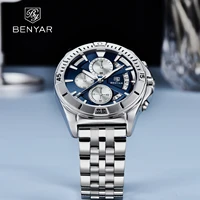 benyar 2021 new simple design mens quartz watch stainless steel six pin 43mm hollow out luminous waterproof watch reloj hombre