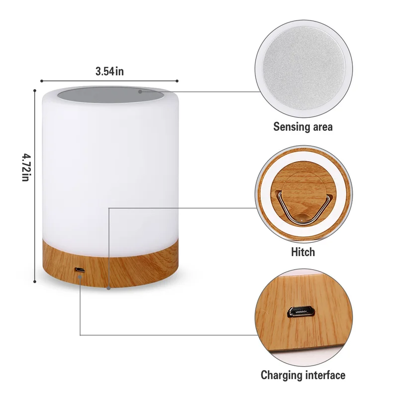 

New dimmable LED colorful creative wood grain charging night light bedside table lamp atmosphere lamp touch pat light WF1109146