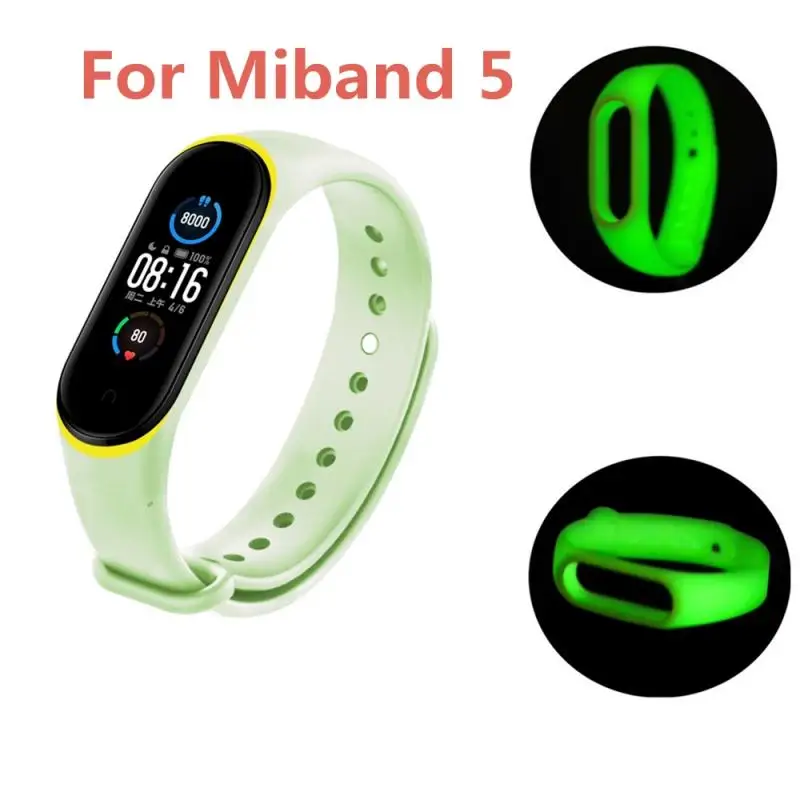 Двухцветный светящийся браслет для Xiaomi Mi Band 5 сменный Одноцветный ремешок Ночной