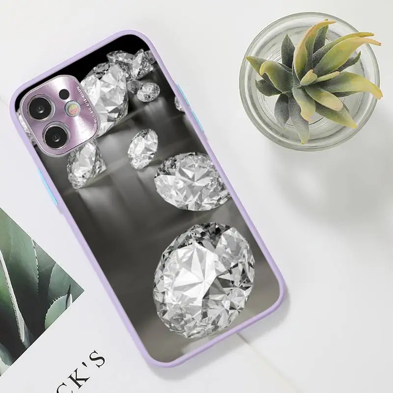 

Beautiful diamond Phone Case For iPhone 12 11 Mini Pro XR XS Max 7 8 Plus X Matte transparent Purple Back Cover