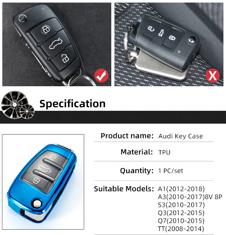 Автомобильный чехол для ключей, брелок для ауди Audi A1 S1 A3 8V 8P S3 Q3 Q7 TT, аксессуары для интерьера