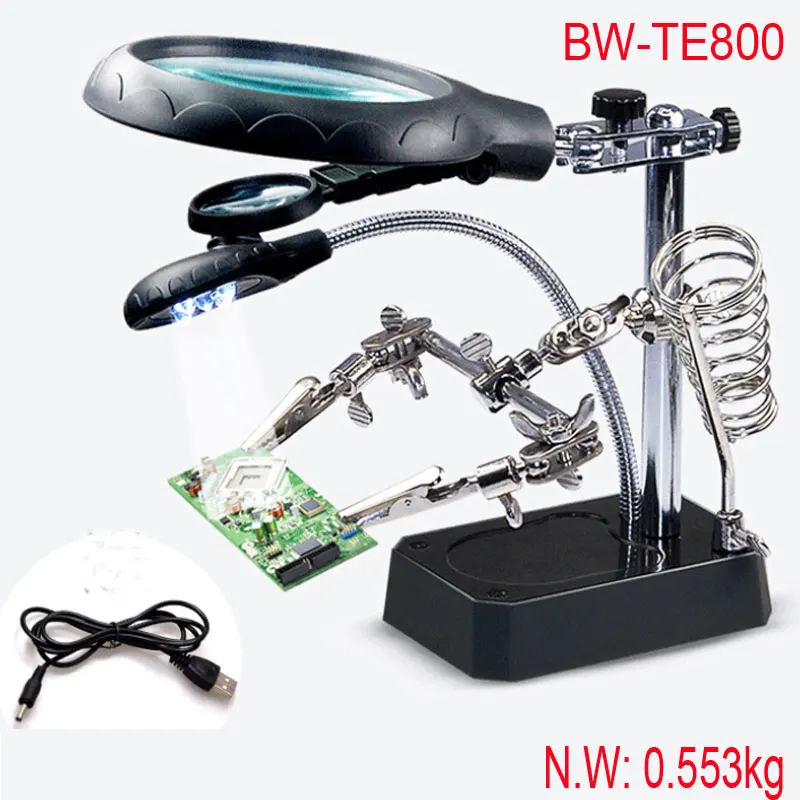 Помощь руки с лупой LED лупа лампа сварочный свет пайка стенд складной безрукавный зажим.