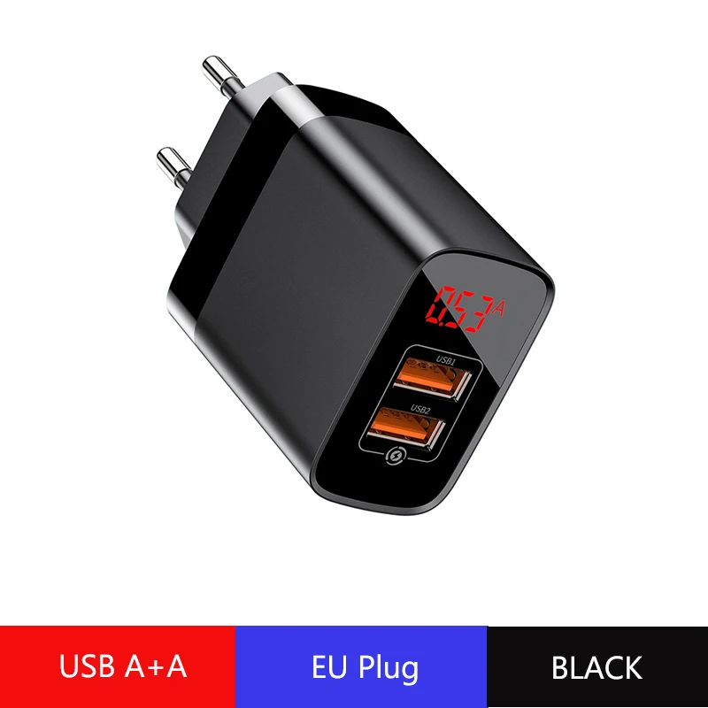 Baseus USB зарядное устройство Быстрая зарядка 3,0 для iPhone samsung huawei 18W Быстрое настенное зарядное устройство цифровой дисплей телефон зарядное устройство адаптер - Тип штекера: EU Black A A