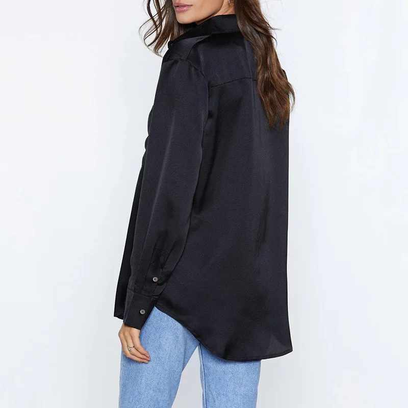 2020 Summer New Women Shirt Casual Solid Color Long Sleeve Loose Double Bag Button Shirt Elegant Temperament Top Blouse Women