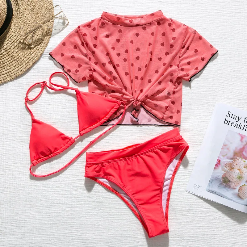 Купальник Bikinx красное бикини с коротким рукавом и высокой талией 3 шт. | Женская