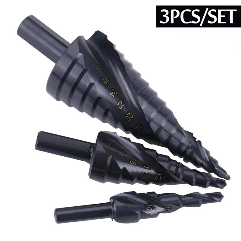

3PCS/SET 4-32MM HSS Cobalt Step Drill Bit Set Nitrogen High Speed Steel Drill Bit Spiral Triangular Shank Hole Metal Drill Bit