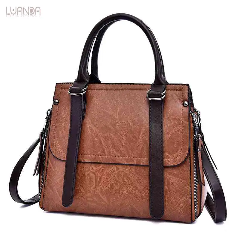 Модная кожаная женская сумка классическая простая с верхней ручкой дизайнерские