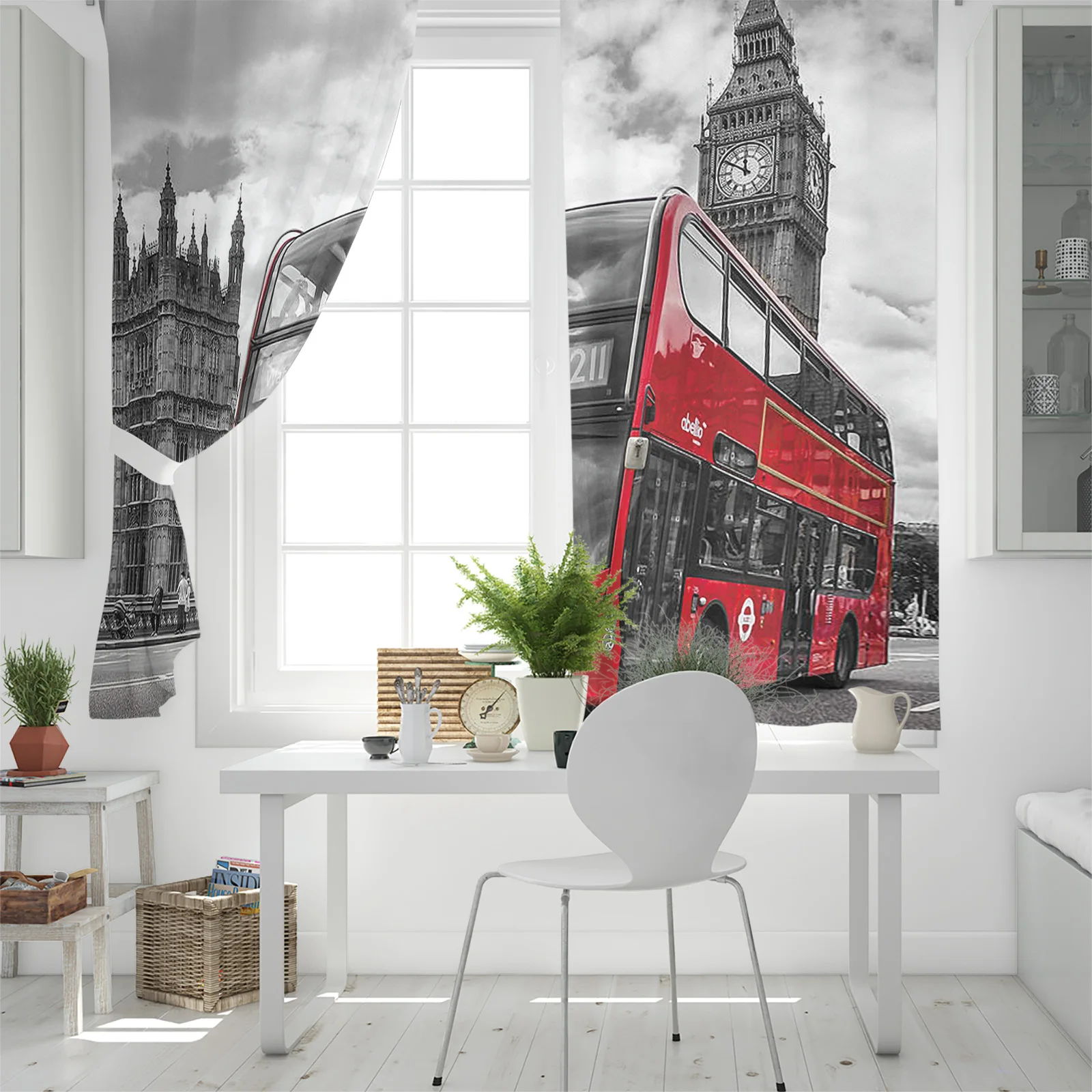 В стиле улиц Лондона Красный автобус Биг Бен оконные шторы в простом для Гостиная