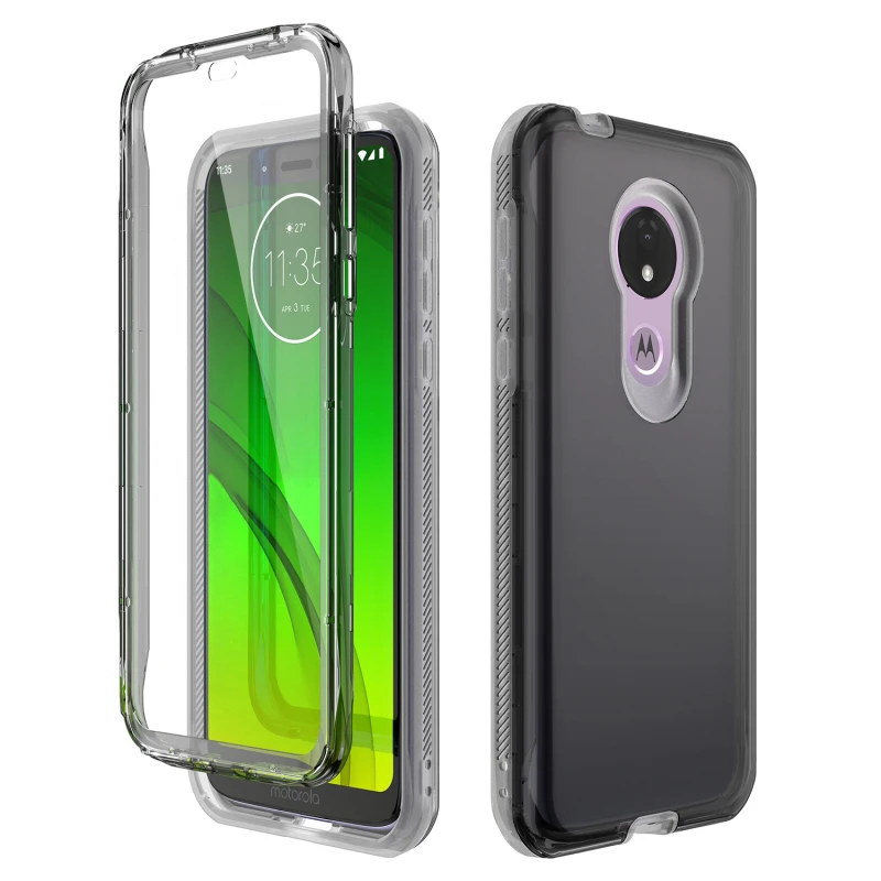 Hard Back Case for Motorola Moto G7 Power Play Full Cover with Built-in Screen Protector Shock Absorption Case for Moto G7 Play - Цвет: Черный