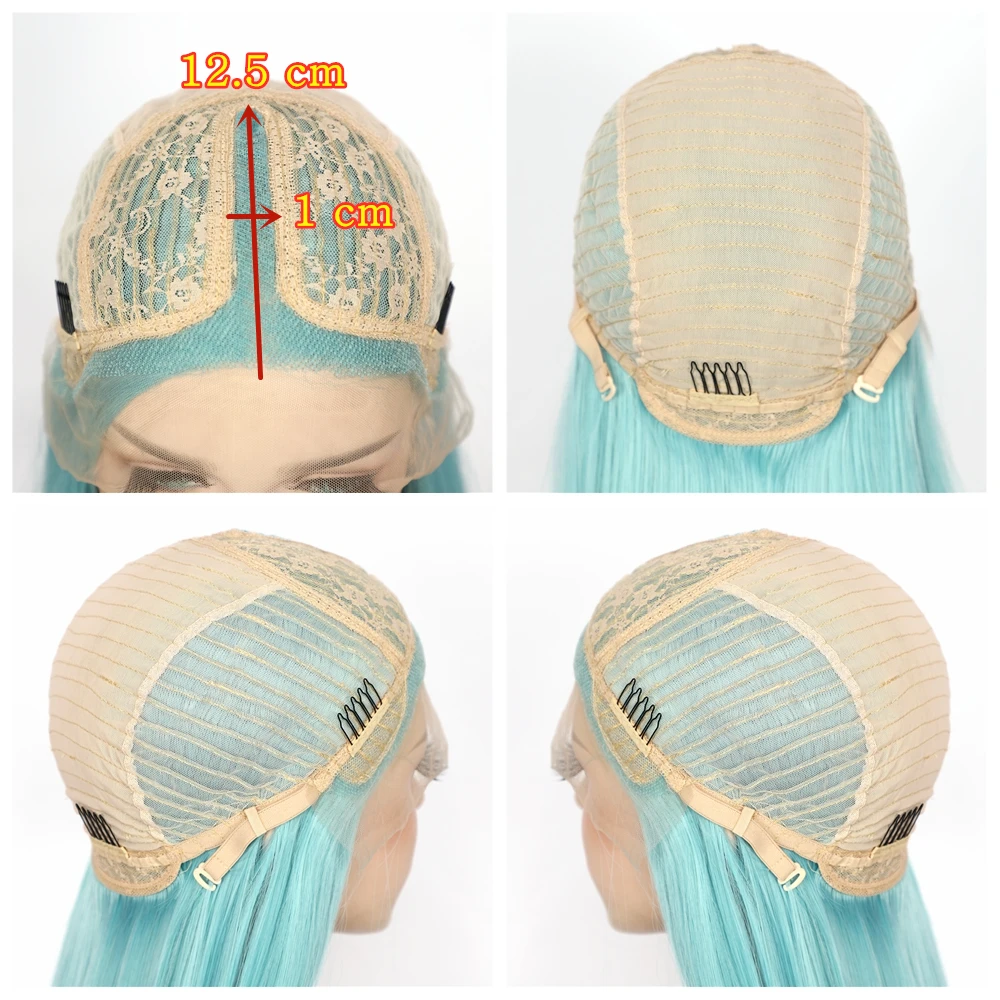 Длинный прямой синтетический кружевной парик неоново-желтый цвет T Средний