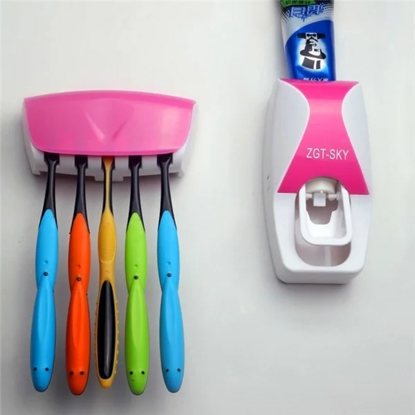 

Automatic Toothpaste Dispenser Wall Mount Dust-proof Toothbrush Holder Wall Mount Storage Rack Bathroom Accessories Set Squeezer