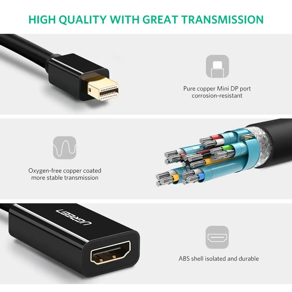 Адаптер UGREEN Mini DisplayPort HDMI переходник DP папа мама адаптер Thunderbolt 2 0 4K x 2K/30Hz HDMI|Кабели