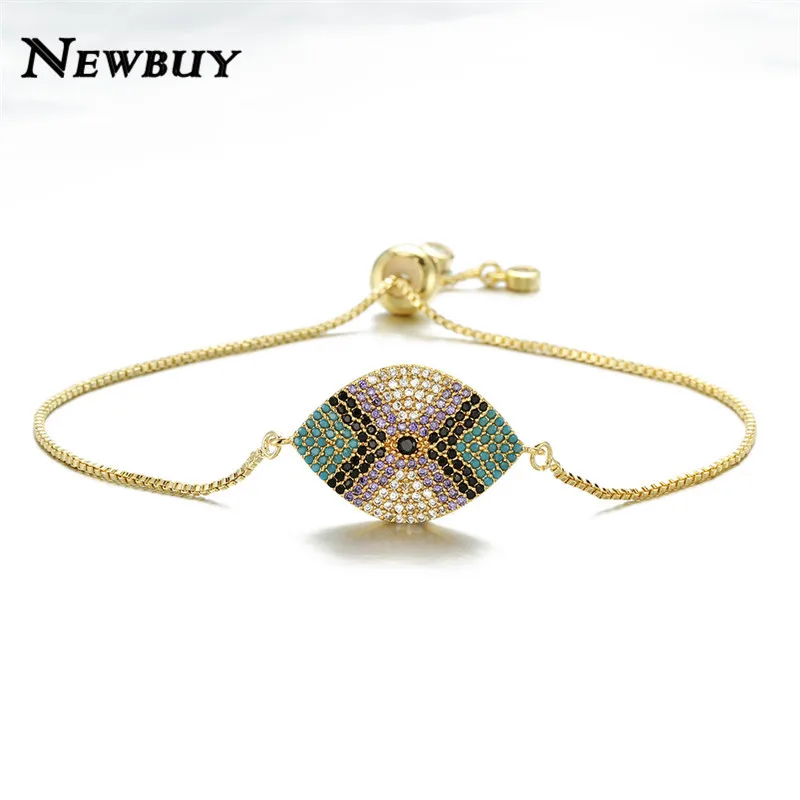 NEWBUY, высокое качество, красочные ювелирные изделия из кубического циркония, Роскошная золотая цепочка, сглаза, браслеты с подвесками, Женские Ювелирные изделия для вечеринки, Прямая поставка - Окраска металла: NBSL257