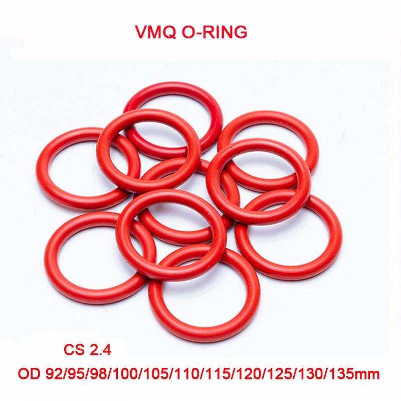 

5 шт./лот Red VMQ Силиконовое уплотнительное кольцо, прокладка, резиновая шайба CS 2,4 мм OD 92 мм ~ 135 мм, уплотнительное кольцо из пищевого силикона, ...