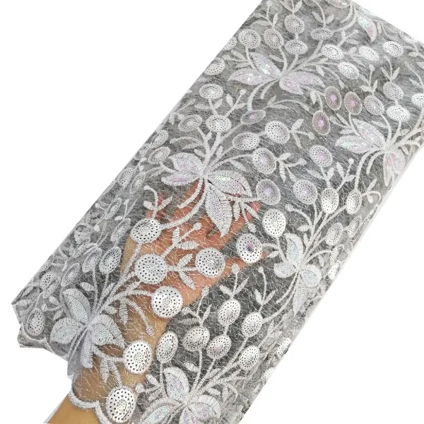 Silver lace fabrics Двойная сетка, кружевная ткань, последние французские кружевные ткани для aso ebi свадебных платьев, кружевная ткань - Цвет: Silver lace fabrics