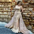 Вечернее кружевное платье-Русалка с открытыми плечами, со съемным шлейфом, рукавами-крылышками и аппликацией, официальное платье для выпусквечерние вечера, платье для вечеринки