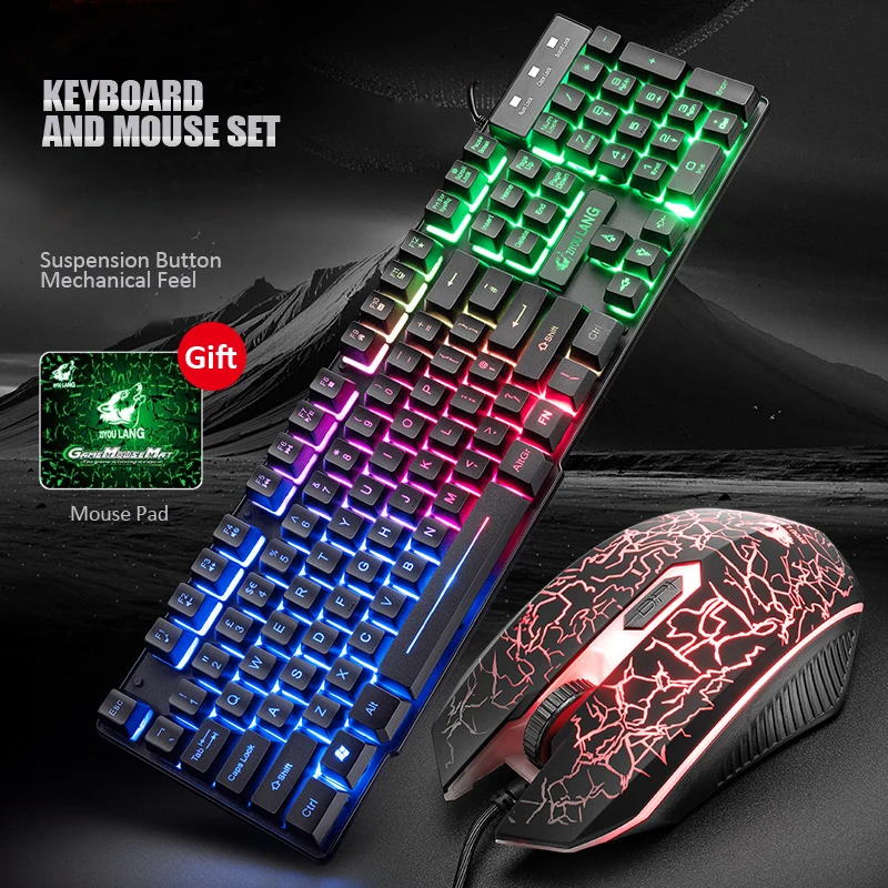 Игровая клавиатура и мышь английская/Русская раскладка разноцветная