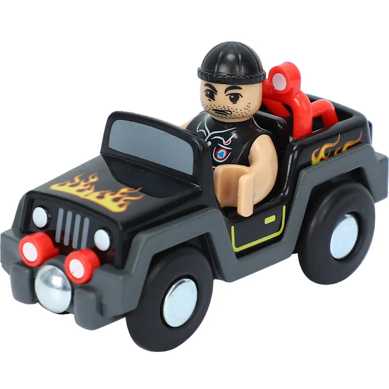 

Plastic Inertial Police Car Engineering Vehicle Trailer Compatible with Wooden Train Track Toys