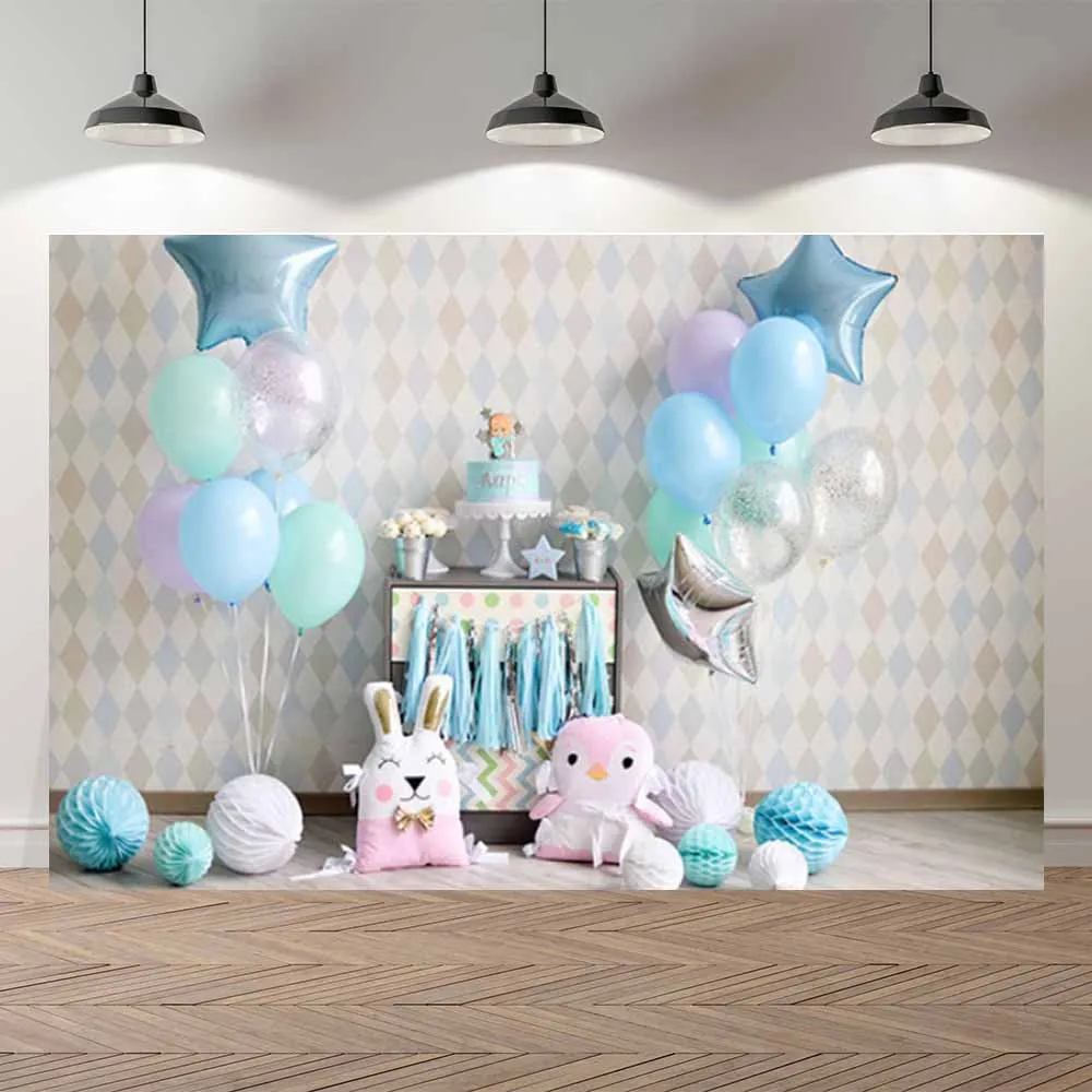 

1st Birthday Photography Background Birthday Party Balloon Flowers White Toy Bear Backdrop Decor Photocall Backdrop Photo Studio