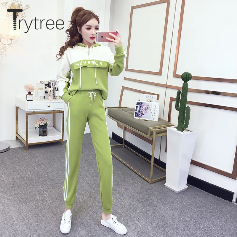 Повседневный комплект из двух предметов Trytree лоскутный топ на молнии с капюшоном