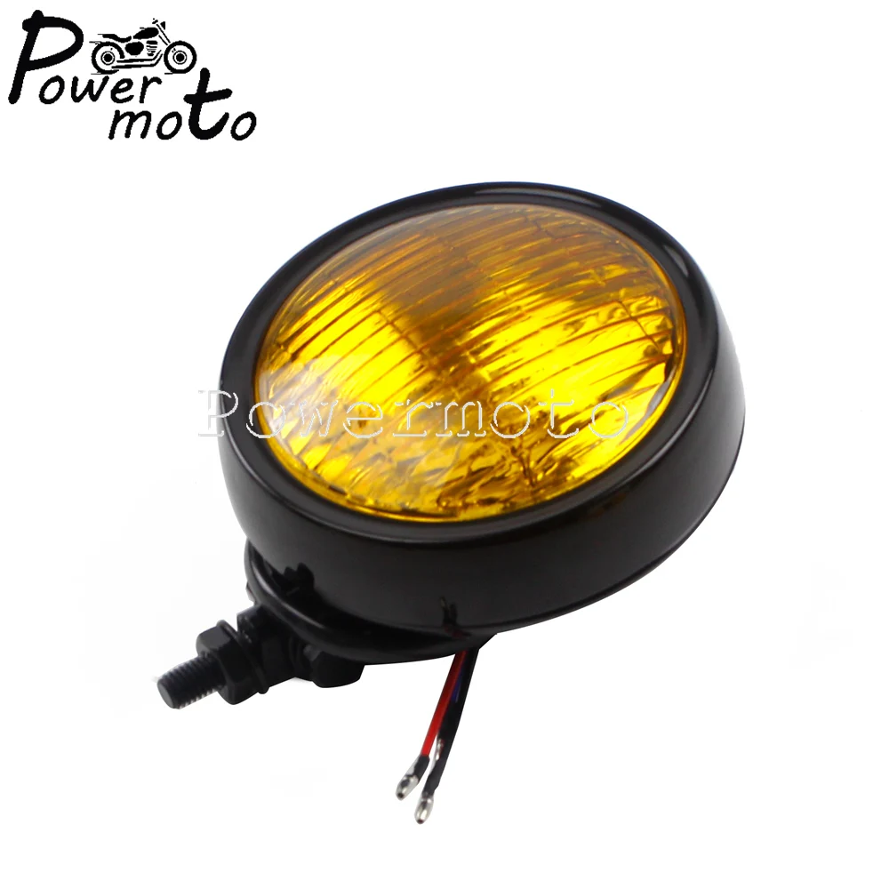 Черный 4 5 &quotРетро фара мотоцикла Бейтс фары желтая лампа объектива для Harley Kawasaki