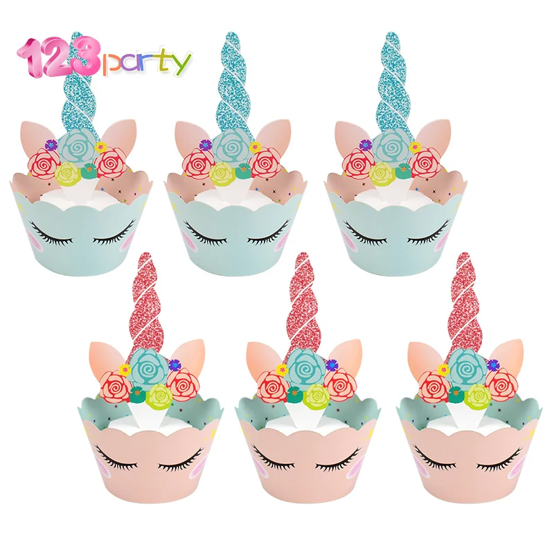 24 шт. в виде радужного единорога торт топперы капкейки упаковочных материалов на