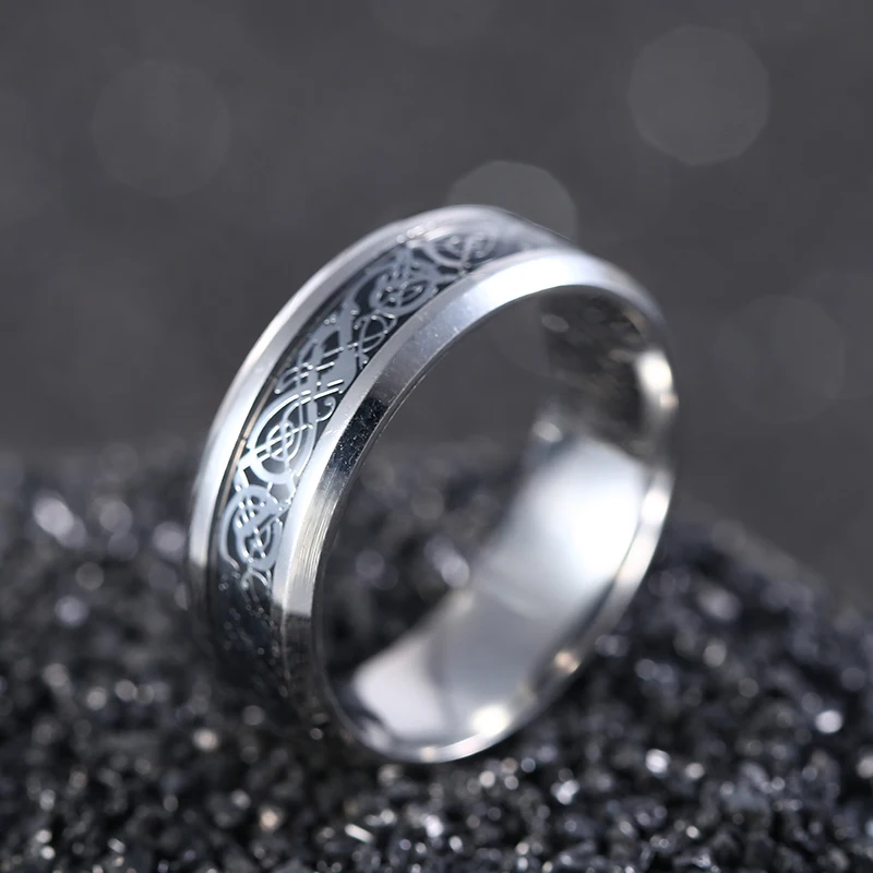 Мужское кольцо из нержавеющей стали Золотое с драконом винтажное обручальное в