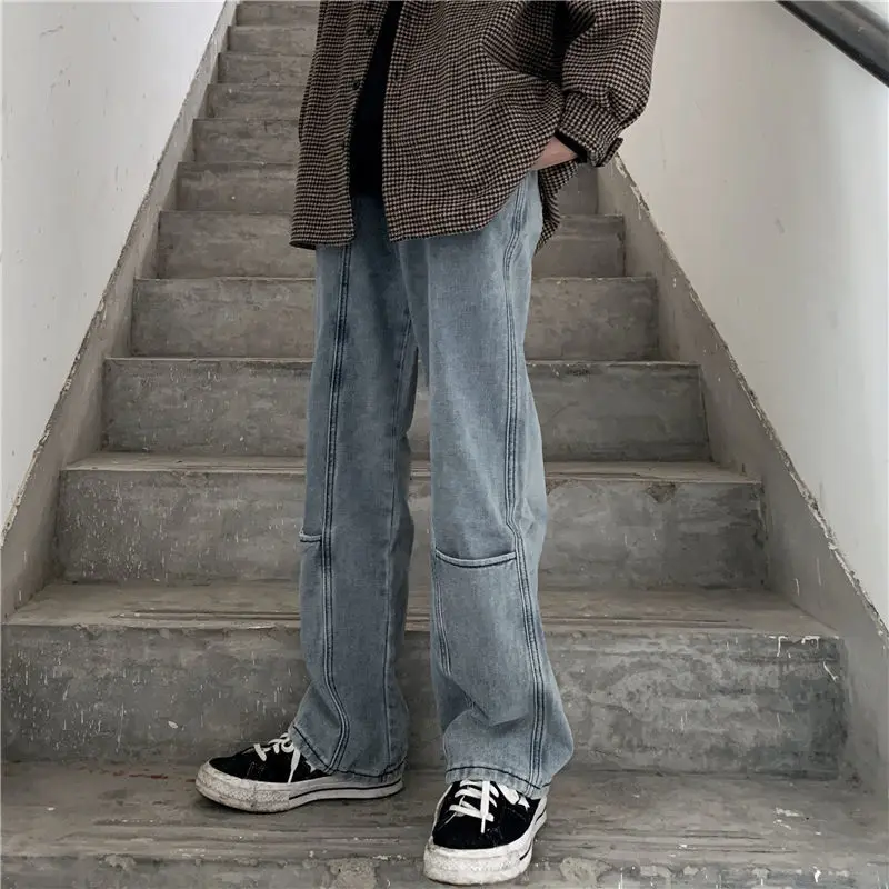 ICCLEK 2021 New Pants Men's Jeans Autumn Jeans Loose Straight Wide-leg Pants Cargo Jeans  Mens Street Wear  Blue Jeans