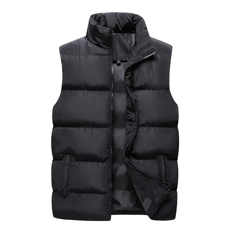 

Autumn Winter Mens Parka Vest Solid Casual Sleeveless Jacket Cotton Padded Waist Coat Lightweight Bodywarmer New Brand Clothing