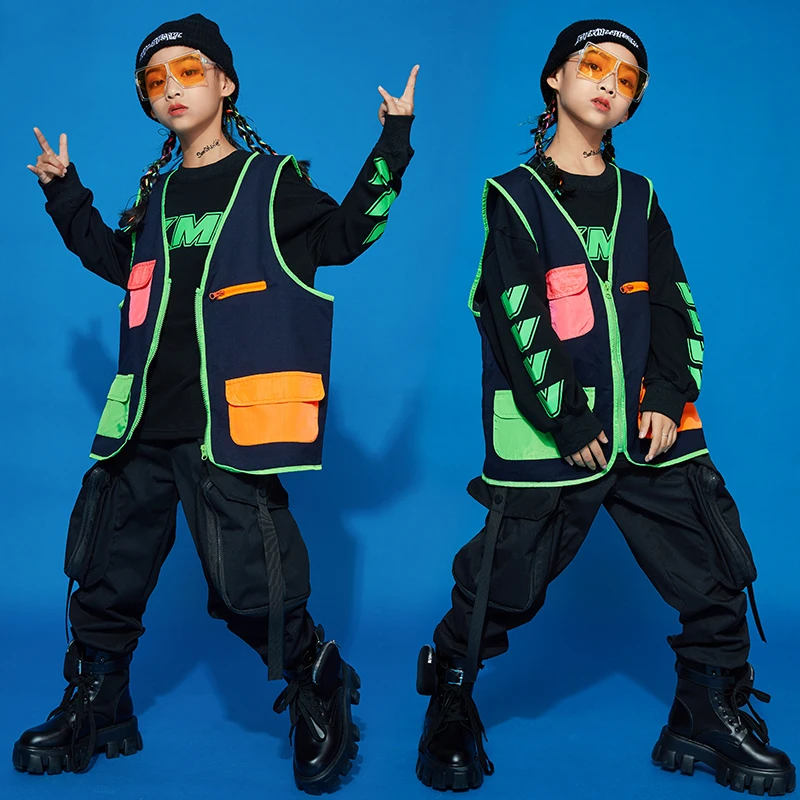 

New Hip Hop Dance Wear For Kids Rave Outfits Designer Clothes Fashion Wears Teenage Girls Clothing Black Stage Costume DL7142