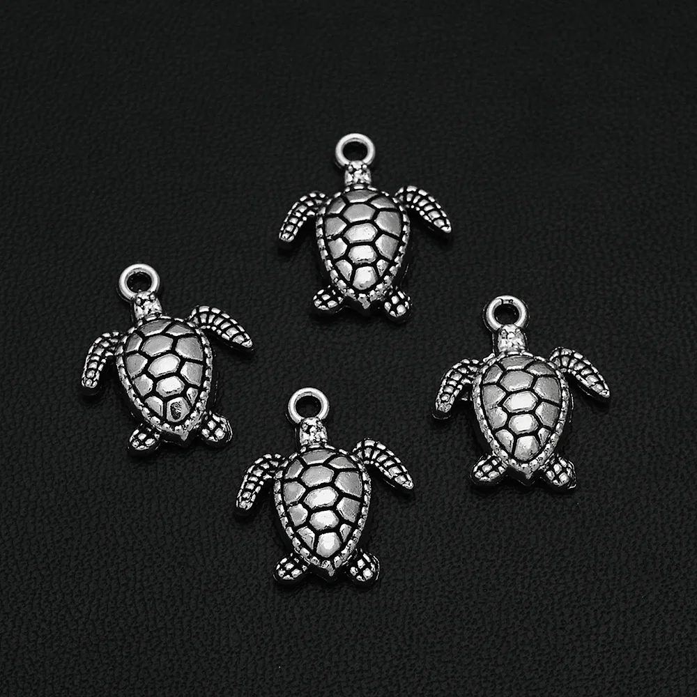 

10pcs/Lots 15x18mm Antique Silver Plated Turtle Charms Vintage Sea Ocean Life Pendants For DIY Bangles Jewelry Making Finding