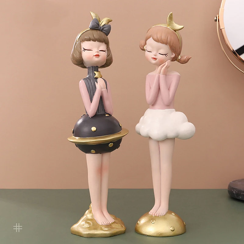 

Girl Figurines Decoration Cartoon Cake Desktop Decoration Cute Figurines Home Decor Girl Modern Wish Ornaments Planet clouds