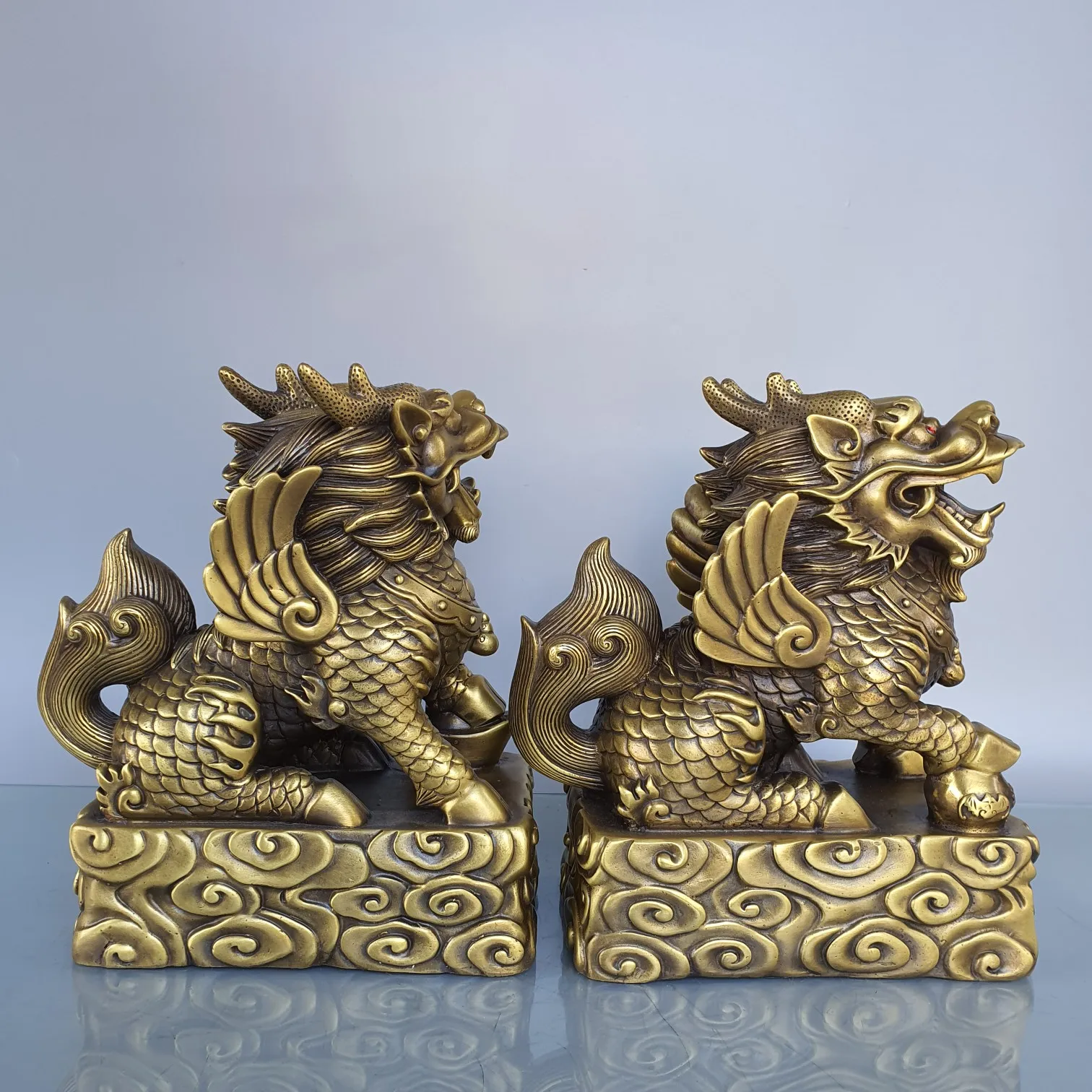 Коллекция тибетских храмов старые латунные Мифические животные Кирин 11 дюймов