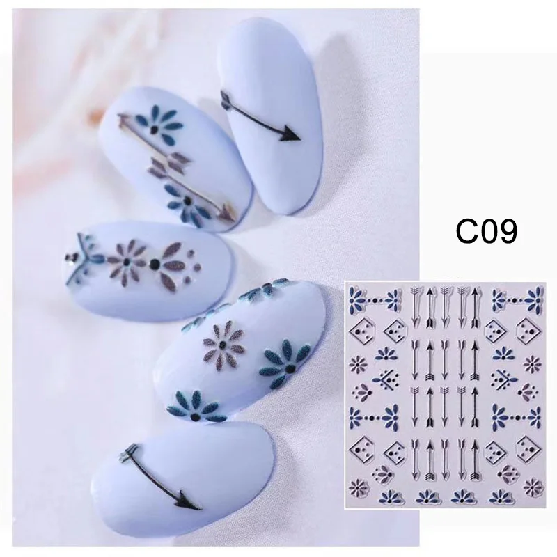 C09 5D наклейки для ногтей, наклейки для красоты, самоклеющиеся акриловые наклейки для ногтей с цветами, креативные наклейки для маникюра - Цвет: C09