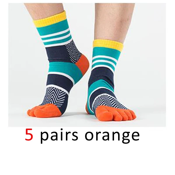 orange 5 pairs/lot Mens Summer Cotton Toe Socks Striped Contrast Colorful Patchwork Men Five Finger Socks Free Size Basket Calcetines - Цвет: orange