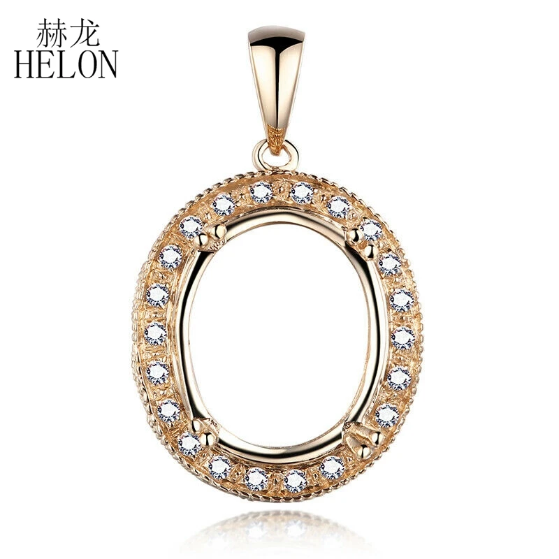 HELON сплошной 14k желтого золота полу крепление Halo Установка с бриллиантом изысканные кулон овальным вырезом 10x12 мм