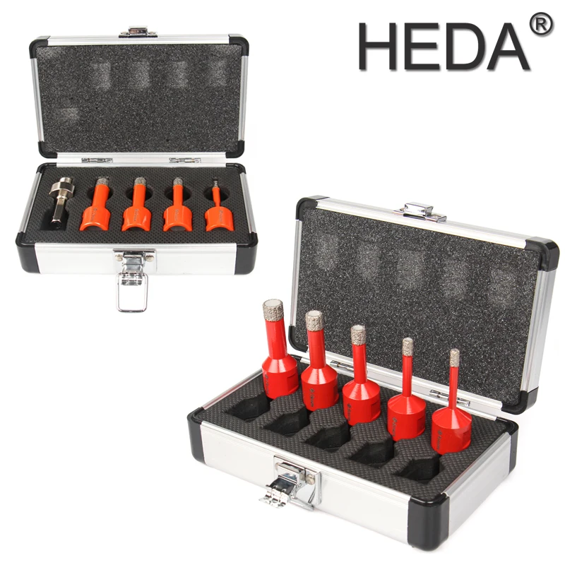 5/6/8/10/12mm 5Pcs/Set M14 Thread Vaccum Brazed Diamond Dry Drill Bits Hole Saw Cutter Kits With Hex Shank Adapter For Marble