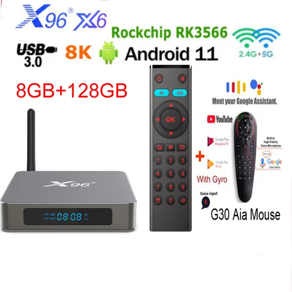 X96 X6 Android 11 Smart Tv Box Rockchip RK3566 8 ГБ ОЗУ 64 Гб 128 ПЗУ 1000M lan 2 4G 5G WIFI 2T2R BT 8K ТВ приемники |