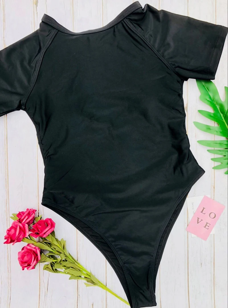 

IMANFive Solid Short Sleeve Backless Sexy Bodysuit Monokini Swimsuit 2018 Hot Sale Beachwear One Piece Swimsuit Swimming Suits