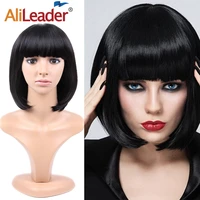 alileader 12inch synthetic pink blue green short bob wigs cosplay party wig with bangs costume straight bright hairstyle girls