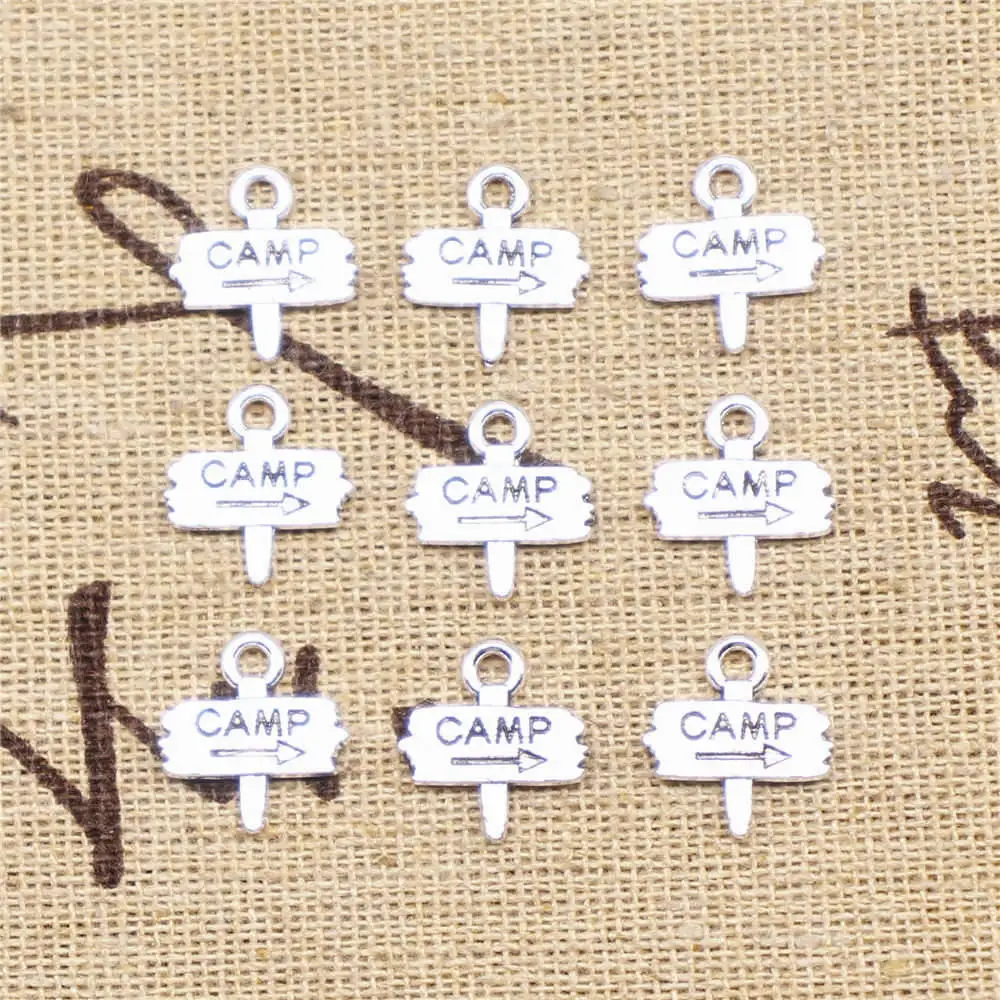 

Camp Camping Signs Charms Supplies For Jewelry Making Kit Antique Silver Color 40pcs 12x13mm