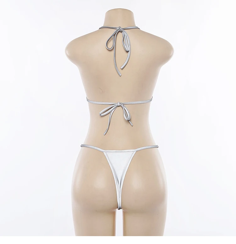 

2021 Sexy Reflective Bikini Set Women Brazilian Two Piece Swimsuit Swimwear Biquini Micro Top Bra and Thong Bathing Suit Sets