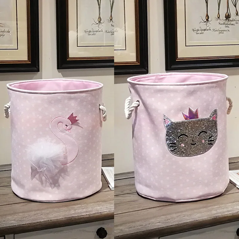 

35*40 Sundries Storage Barrels Swan Cat Dinosaur Foldable Toy Storage Box Home Organizer Dirty Laundry Basket High Capacity Pink